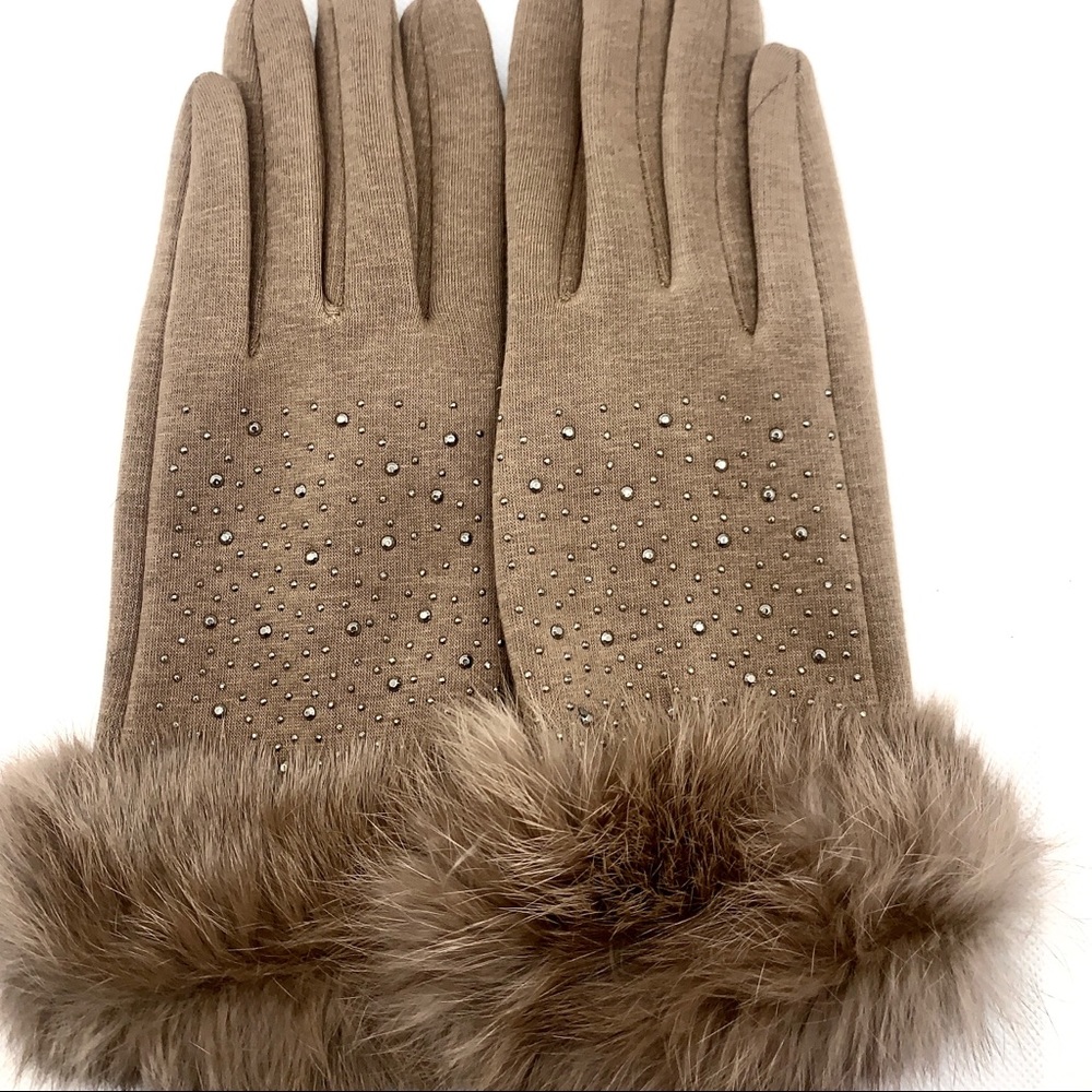 Fur Bling Fashion Winter Gloves for teens and adults. Rhinestones and Crystal